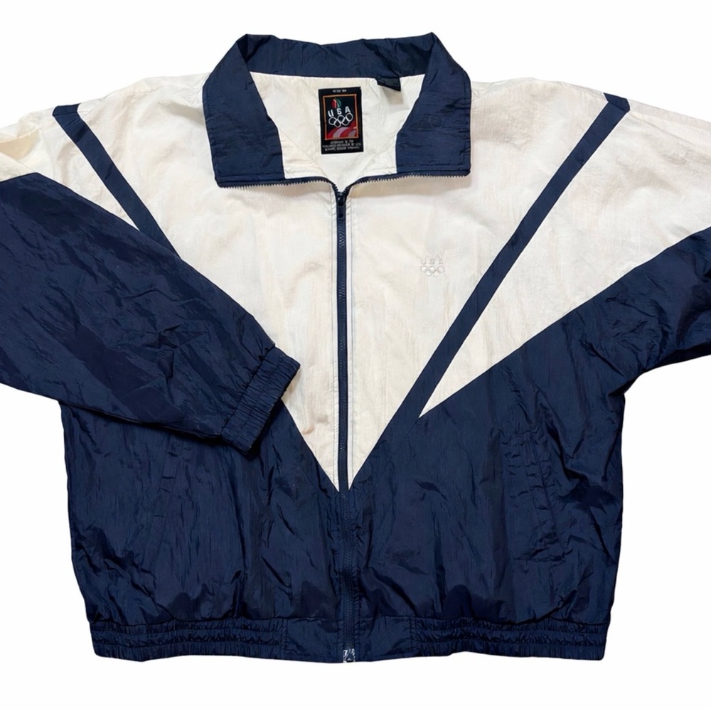 Vintage 80s 90s JCPenney USA Olympic Navy and White Lightweight zip up Jacket